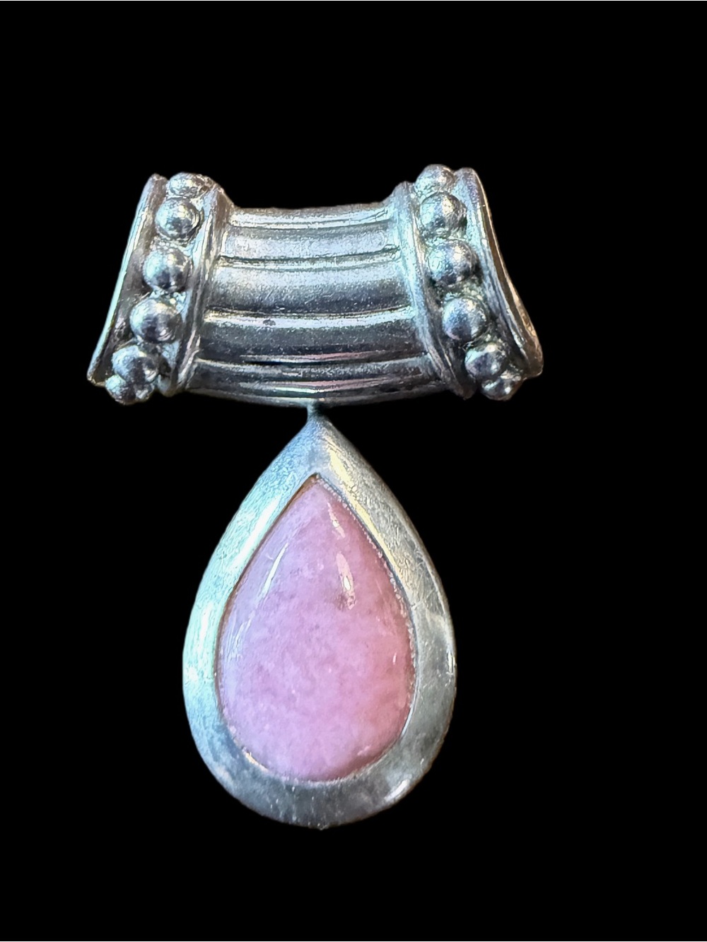 Vintage CNA Thailand 925 Sterling Silver Pink Stone Teardrop  Pendant